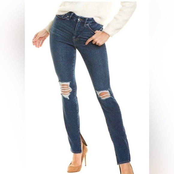 GOOD AMERICAN Blue Good Waist Crop Long With Slit - Picture 1 of 8